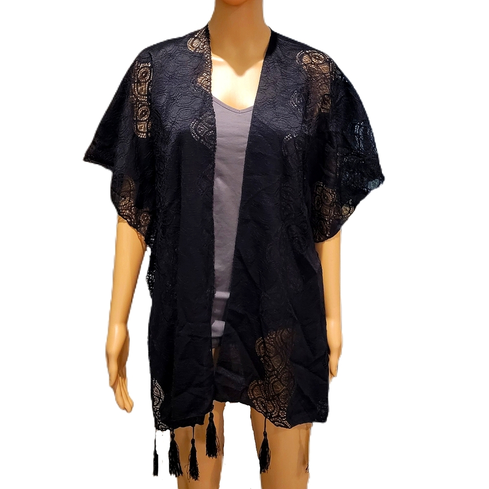 Black Lace Shawl with Tassels NWT OSFM